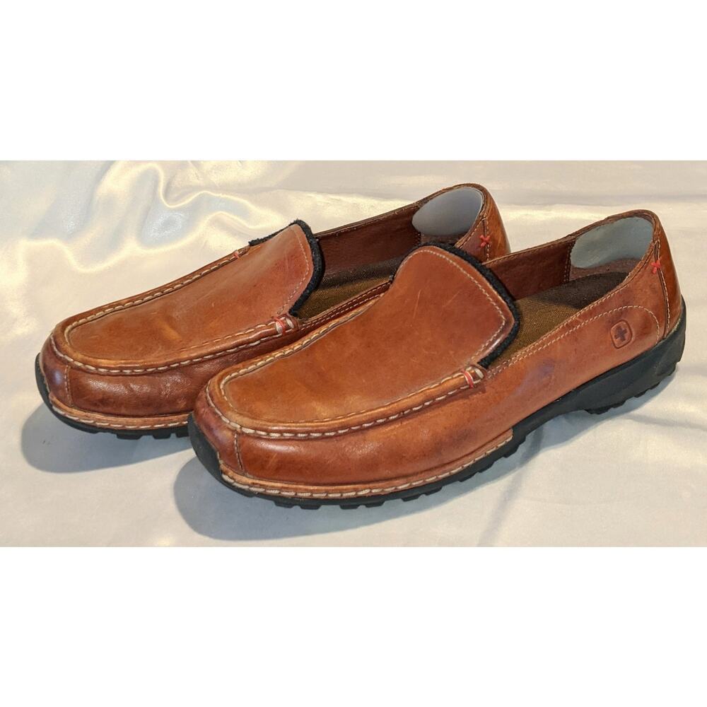 Wenger Swiss Supreme Quality Hiking Mocs Full Grain Leather Brown Size 12 GUC